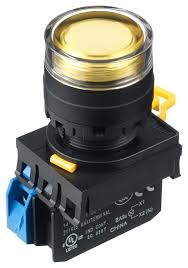 Nút nhấn Idec nhả phẳng có đèn, Ø22, 24V AC/DC, , 1NO, nhấn giữ, màu vàng, YW1L-AF2E10Q4Y